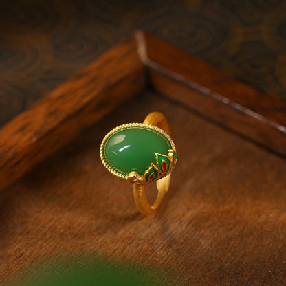 Shake Voice Real Gold Plating Emerald Imitation Egg Orchid Egg Face Ring Antique Jewelry
