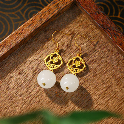 Real Gold Color Plating Imitation Hetian Jade Earrings