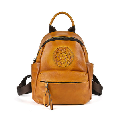 Vintage Genuine Leather Women's Multi-purpose Embossed Backpack