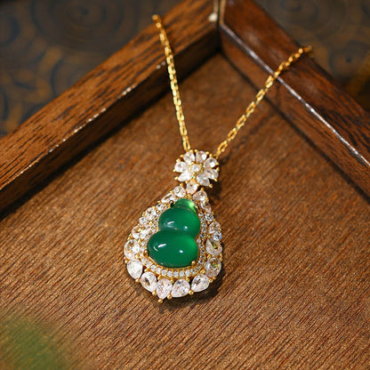 Imitation Jasper Hollow Gourd Chalcedony Necklace for Women