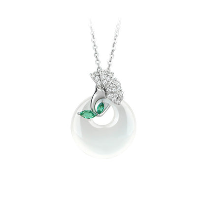 Ice White Chalcedony Sansheng Apricot Ping An Buckle Necklace for Women