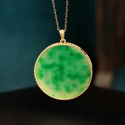 Real Gold Plated, Micro-inlaid Colored Diamond Imitation Hetian Jade Pendant Necklace for Men and Women