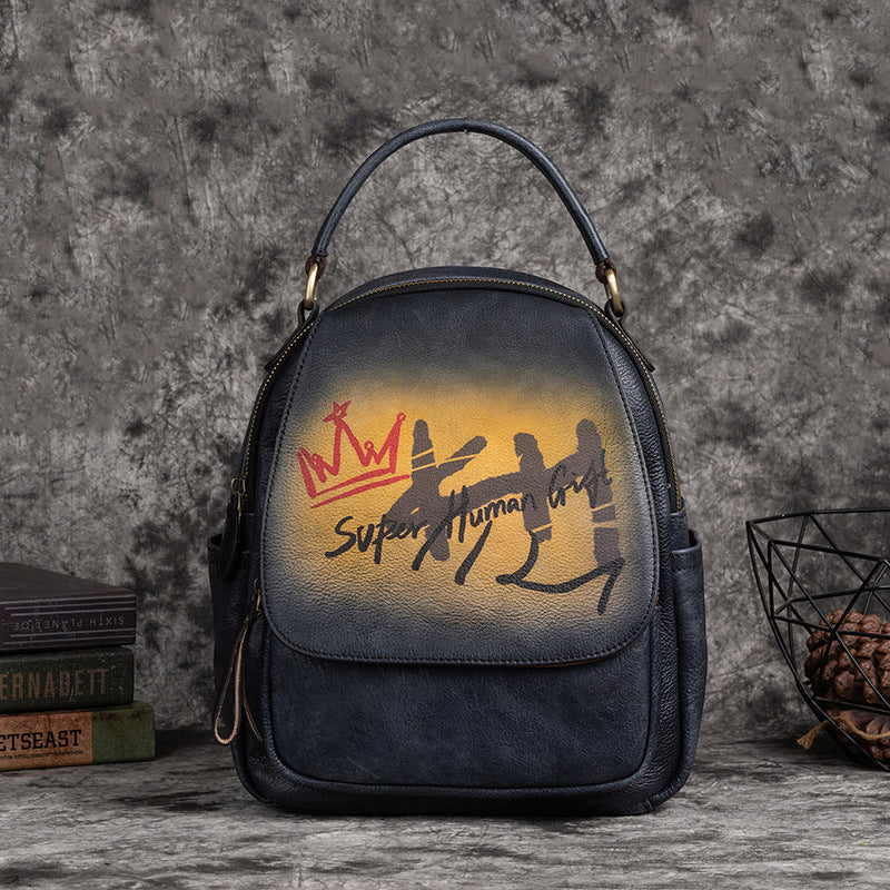 Women's First Layer Cowhide Artistic Retro Brushed Multi-purpose Backpack