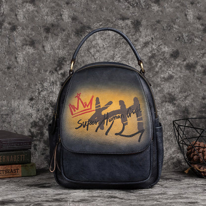 Women's First Layer Cowhide Artistic Retro Brushed Multi-purpose Backpack